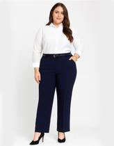 Calça Alfaiataria Feminina Reta Plus Size Marinho com Elastano 44 ao 58 Calça Alfaiataria Feminina Reta Plus Size Marinho com Elastano 44 ao 58