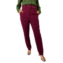 Calça Alfaiataria Feminina Social Com Cinto E Bolso