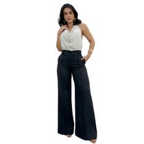 Calça Alfaiataria Pantalona Feminino Social Cintura Alta