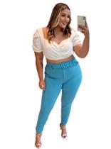 Calça Alfaiataria Plus Size, Com Elastano, Skinny, Azul