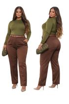Calça Alfaiataria Premium Plus Size G1 Cinto Cor Tendência Moda Curvy Elegante Calça Alfaiataria Premium Plus Size G1 Cinto Cor Tendência Moda Curvy Elegante