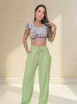 Calça Alfaiataria Wide Leg Cintura Alta Botão E Cordão
