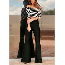 Calça Bandagem Flare Preta Feminina Calça Bandagem Flare Preta Feminina