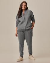 Calça Básica Feminina Plus Size Jogger Em Moletom Stretch Flanelado Calça Básica Feminina Plus Size Jogger Em Moletom Stretch Flanelado