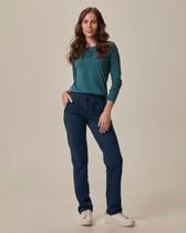 Calça Básica Feminina Reta Em Moletom Stretch Flanelado