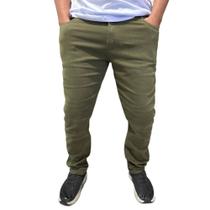 calça básica masculina caqui sarja varias cores com elastano fechamento em botão