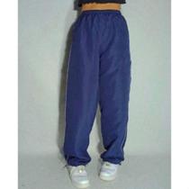 Calça Básica Street Reta Larga de Tactel com Cordão na Cintura e Bolso - Unissex Azul escolar