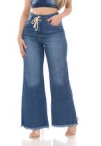 Calça básica wide leg jeans básica calça larga cintura alta