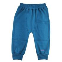 Calça bebe azul com recorte frontal e bolsos