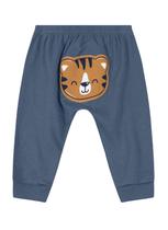 Calça Bebê Menino Cotton Canelada Azul Tigrinho Brandili