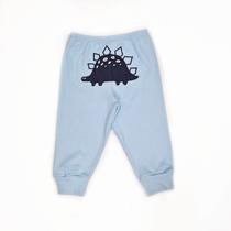 Calça Bebê Suedine Azul Bebê Aplique de Dinossauro