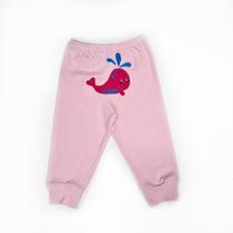 Calça Bebê Suedine Rosa Aplique de Baleia