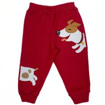 Calça bebê vermelho bordado cachorro