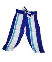 Calça Beta - listras azuis estampada com amarração na frente.