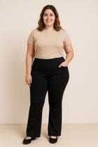 Calça Boca Sino Larga Feminina Preta Flarer Cós Cintuta Alta