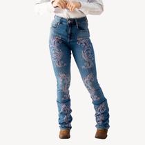 Calça Boot Cut Semi Flare Feminina Country Cowgirl Com Aplicação Termocolante Arabesco Hiper