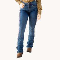 Calça Boot Cut Semi Flare Feminina Country Cowgirl Com Aplicação Termocolante lateral Hiper
