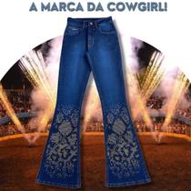 Calça Bordada Feminina Os Vaqueiros Bootcut Com Strass Boiadeira Cowgirl