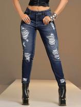 Calça Boyfriend com Pedrarias Destroyed PitBull Jeans 87966 COR:AZUL ESCUROTAMANHO:36 Calça Boyfriend com Pedrarias Destroyed PitBull Jeans 87966 COR:AZUL ESCUROTAMANHO:36
