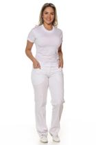 Calça branca feminina cós meio elástico - Demorgan Uniformes