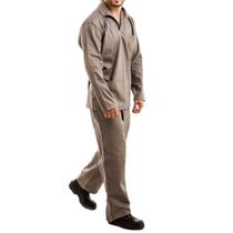 Calça Brim 4 Bolsos Total Elástico Camisa Manga Longa Gola Italiana Sem Botão