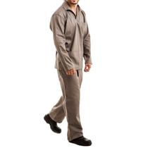 Calça Brim 4 Bolsos Total Elástico Camisa Manga Longa Gola Italiana Sem Botão