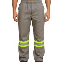 Calça Brim Cinza com Faixa Refletiva Uniforme Profissional Kaballah Calça Brim Cinza com Faixa Refletiva Uniforme Profissional Kaballah