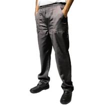 Calça brim cinza escuro com 4 bolsos para uniforme profissional elastico total