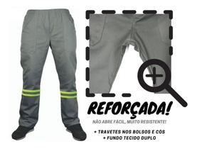 Calça Brim Pesado Cinza Fardamento C/ Faixa Refletiva - visual