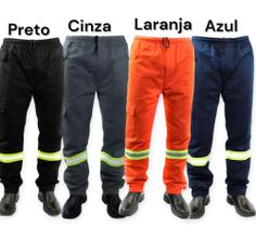 Calça Brim Trabalho Uniforme Profissional Reforçado FAIXA REFLETIVA - J7 UNIFORMES