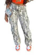 Calça Camo Cargo Feminina Cinza GG Solta