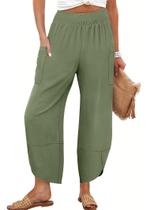 Calça Capri ANRABESS 2025 Summer Wide Leg, verde militar para mulheres