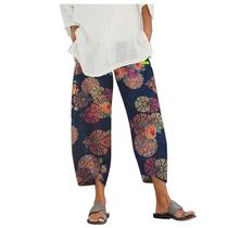 Calça Capri Bengbobar feminina casual de verão de algodão e linho M Calça Capri Bengbobar feminina casual de verão de algodão e linho M