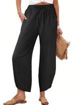 Calça Capri Caracilia Pantalona Preta com Bolsos M Calça Capri Caracilia Pantalona Preta com Bolsos M