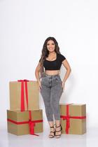 Calça Capri Curta Chumbo/Cinza/Marmorizada Feminina Jeans com Lycra Elastano Cintura Alta Moda Tendência Lançamento