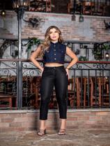 Calça capri feminina com lycra cintura alta barra dobrável jeans levanta bumbum dia dos namorados Calça capri feminina com lycra cintura alta barra dobrável jeans levanta bumbum dia dos namorados