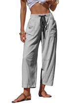 Calça Capri Feminina EXLURA Listrada com Cordão e Bolsos Calça Capri Feminina EXLURA Listrada com Cordão e Bolsos