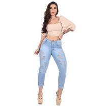 Calça Capri Feminina Jeans Com Licra Cintura Alta Com Efeito Levanta Bumbum 35