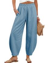 Calça Capri Feminina Tanming Cintura Alta Solta Azul Claro Calça Capri Feminina Tanming Cintura Alta Solta Azul Claro
