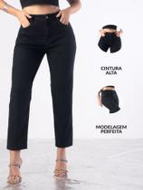 Calça Capri Feminino Brim Jeans cintura alta Elastano