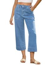 Calça Capri GRAPENT Jeans Stretch de Cintura Alta e Pernas Largas
