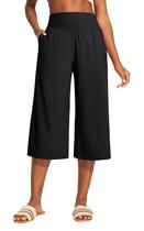 Calça capri Heathyoga de perna larga Feminina Preta com bolsos Calça capri Heathyoga de perna larga Feminina Preta com bolsos
