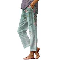 Calça capri HOTYD Boho com estampa floral larga para mulheres