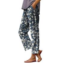 Calça capri HOTYD Boho com estampa floral larga para mulheres