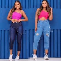 Calça Capri Jeans Feminina Com Lycra Cintura Alta Levanta Bumbum Elastano Calça Capri Jeans Feminina Com Lycra Cintura Alta Levanta Bumbum Elastano