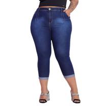 Calça Capri Jeans Feminina Plus Size Com Pinça Frontal Lycra