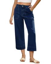 Calça Capri Jeans GRAPENT Cintura Alta Pantalona Azul Escuro