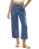 Calça Capri Jeans GRAPENT Wide Leg com Bolsos Grandes