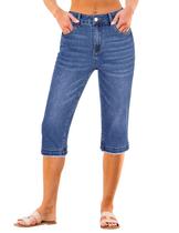 Calça Capri Jeans Luvamia Ajuste Relaxado Barra Desfiada Azul Calça Capri Jeans Luvamia Ajuste Relaxado Barra Desfiada Azul