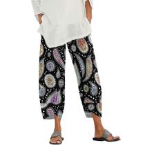 Calça Capri Medlor Boho 2025 Summer Wide Leg para mulheres